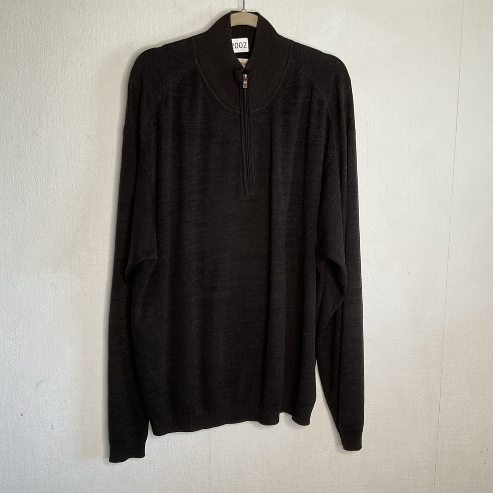 Tommy Bahama Sweater Men's 2XL Mocha Brown Quarter Zip Pullover Classiccore
